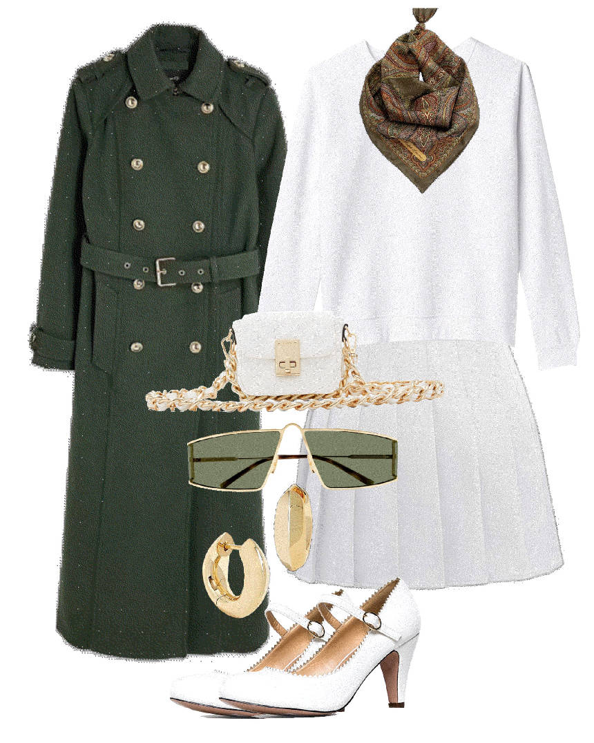mini shoulder bag with white mini skirt