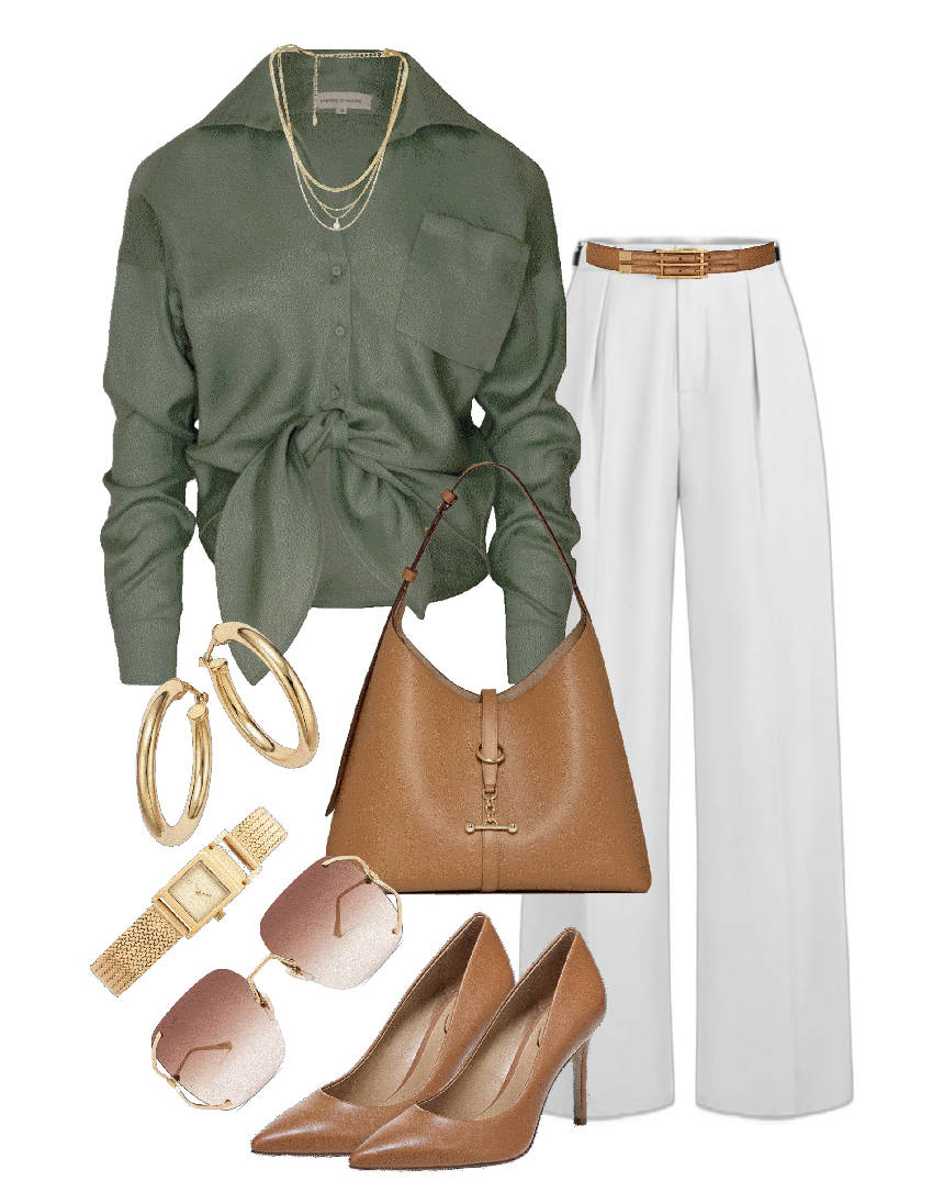 high waist pants with front knot shirt