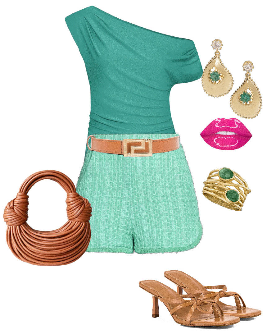 one shoulder and shorts outfit