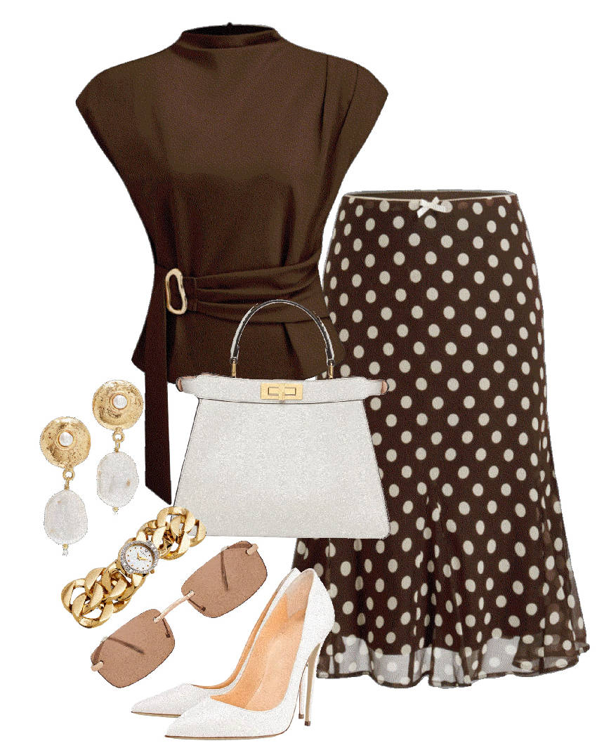 belted blouse and ruffle skirt