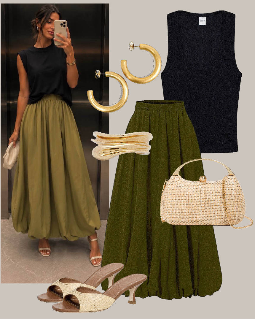 maxi skirt and black tankt top