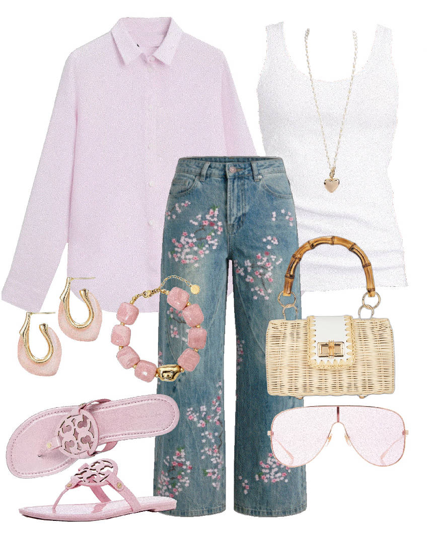 flat flip flop slide and jeans