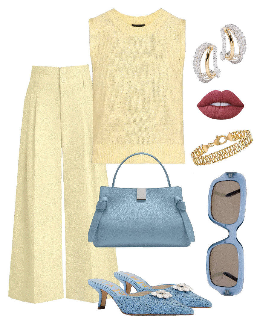 ice blue accessories and butter yellow