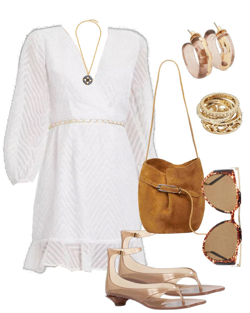 white mini dress with jelly sandals