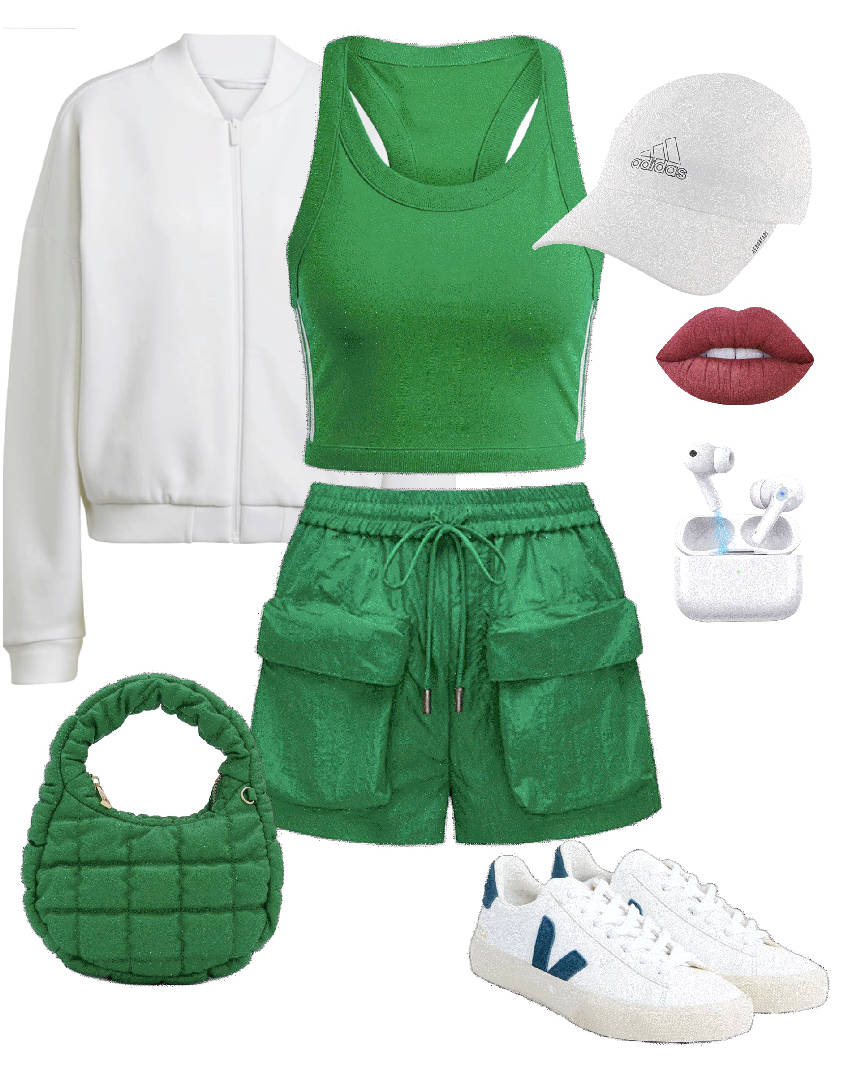 sporty green shorts and top