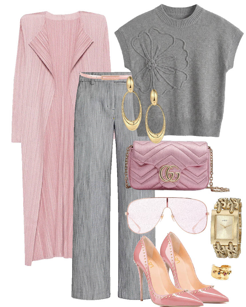 stylish pink and gray outfit