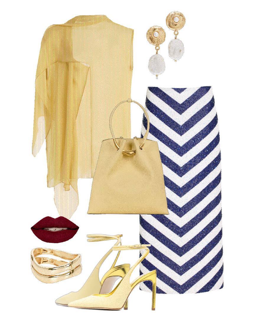 stripes pencil skirt and yellow top