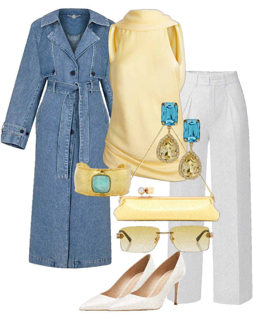 butter blouse white and denim trench