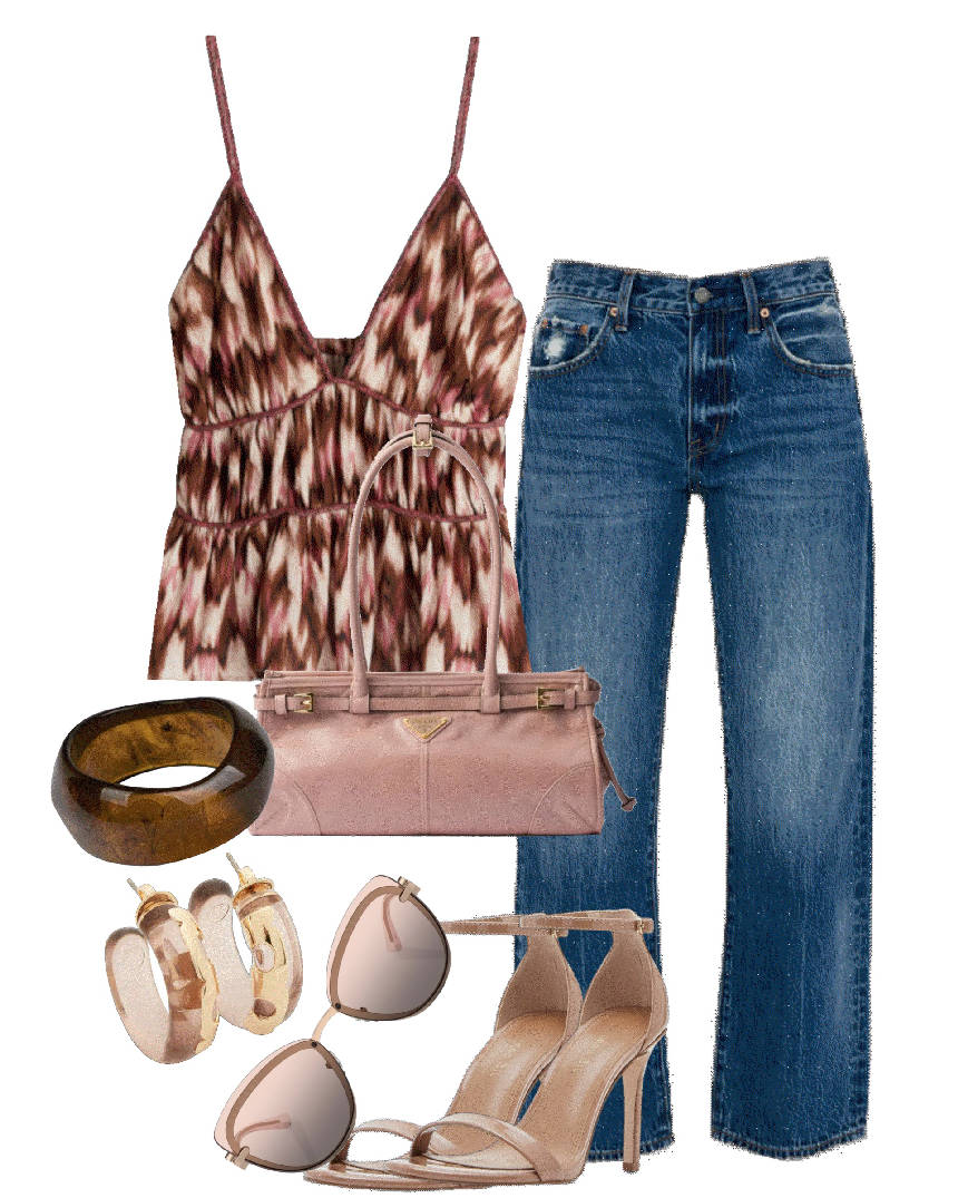 v-neck ruffle top and jeans