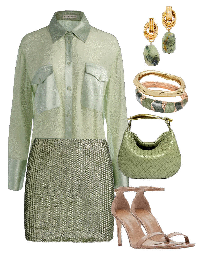 sequin green mini skirt