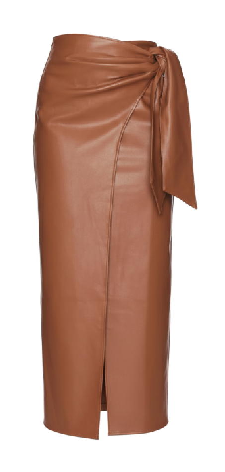 Long Faux Leather  Fall Warp High Waisted Skirt Chartou 