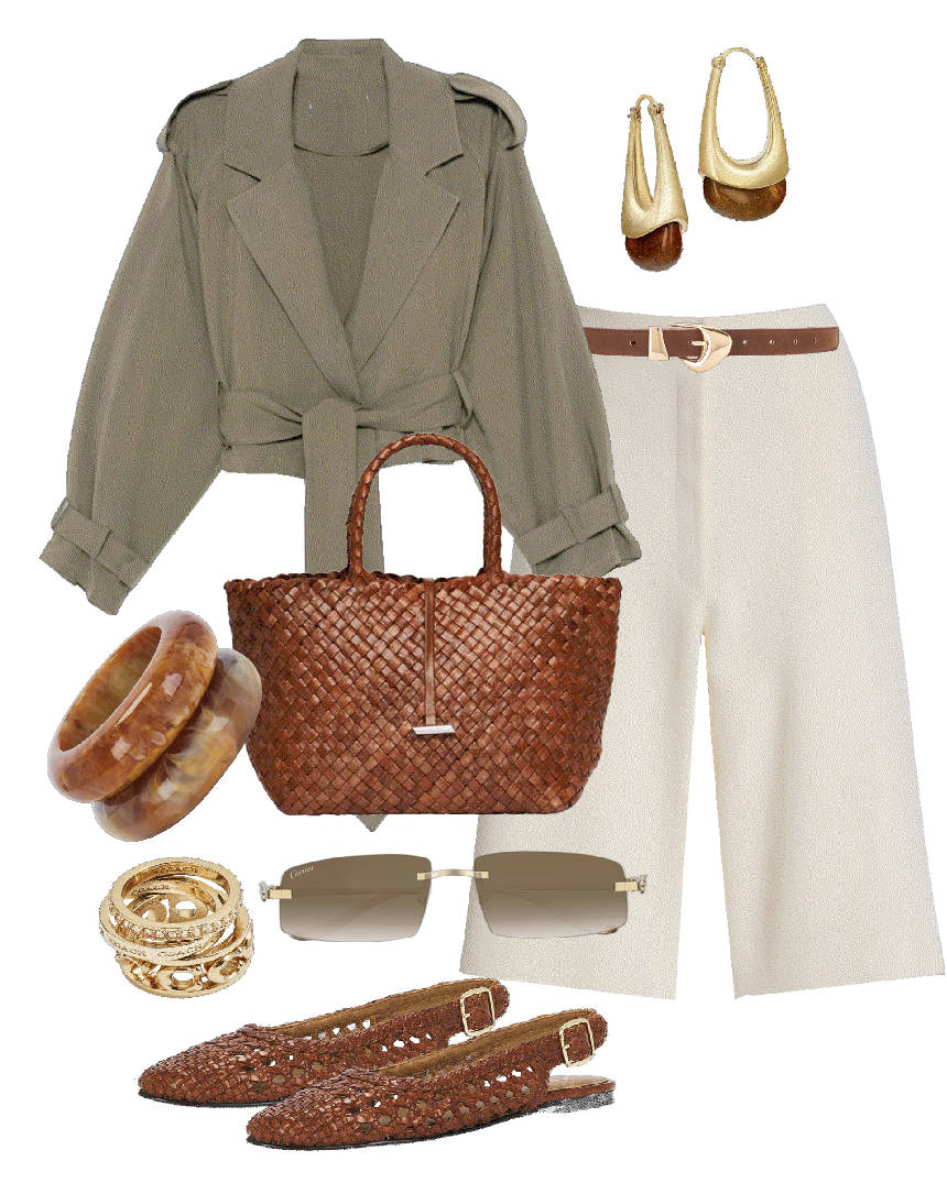 white bernuda shorts and green front knot top
