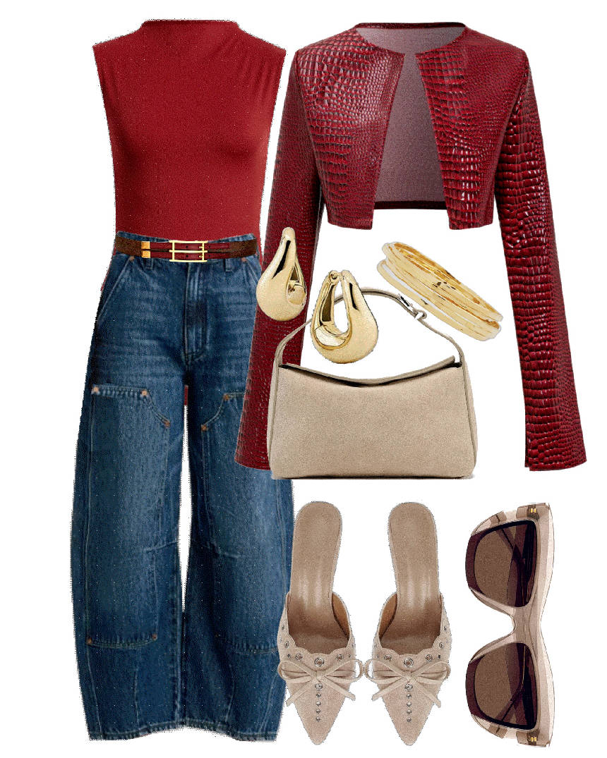pointed toe beige mules and jeans
