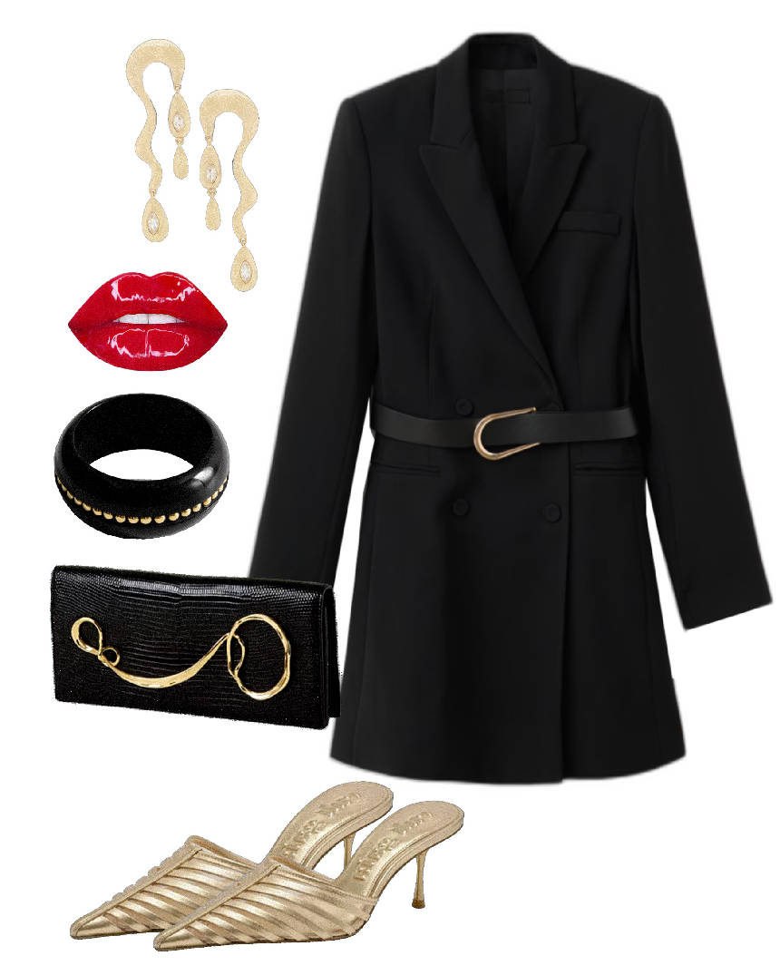 blazer dress and pointed toe mules