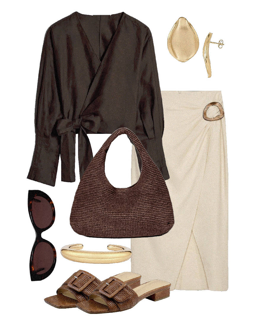 beige and brown with slide brown sandals