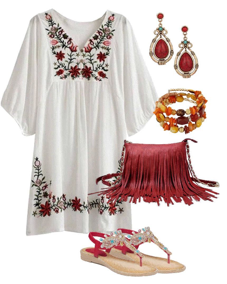 bohemian embroided style mini dress