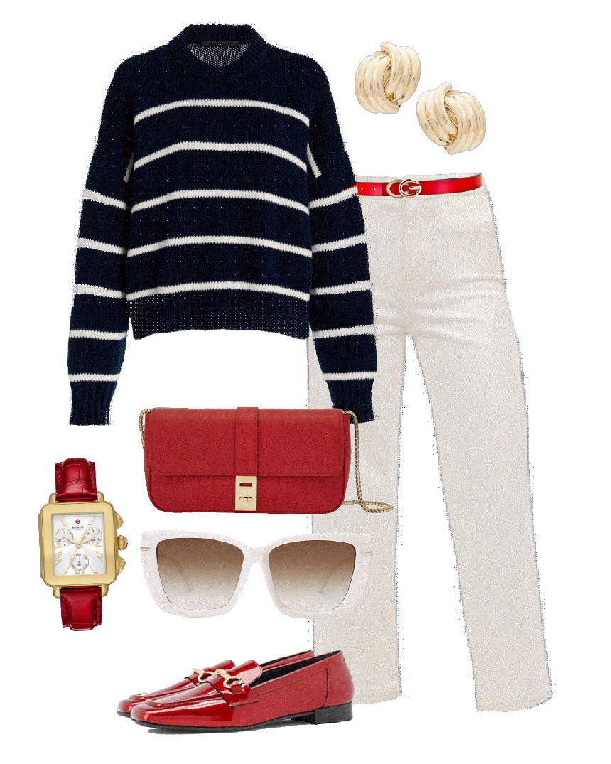 red pants and white tank top