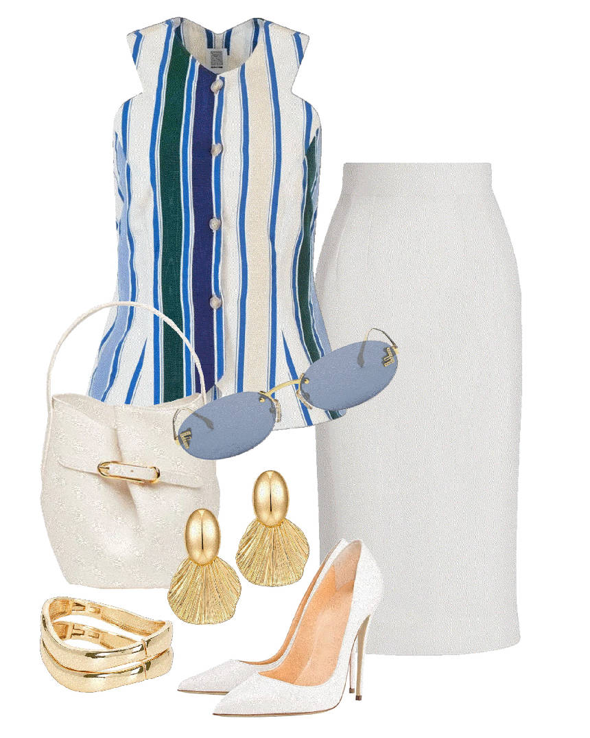 pencil skirt and stripes top