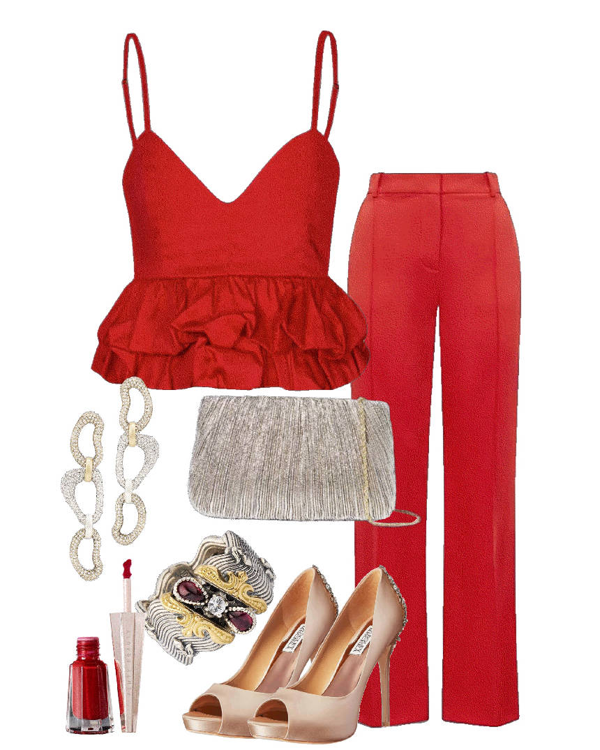 red top and matching pants