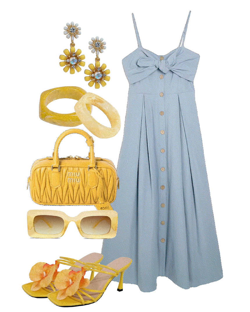 yellow sandals with a rosette detail