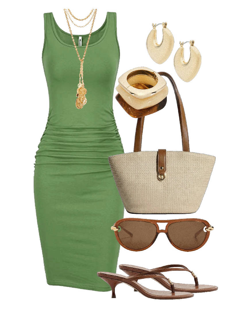 bodycon summer dress and kitten heel flipflop
