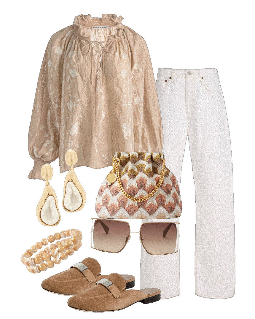 flat mules and boho style tops