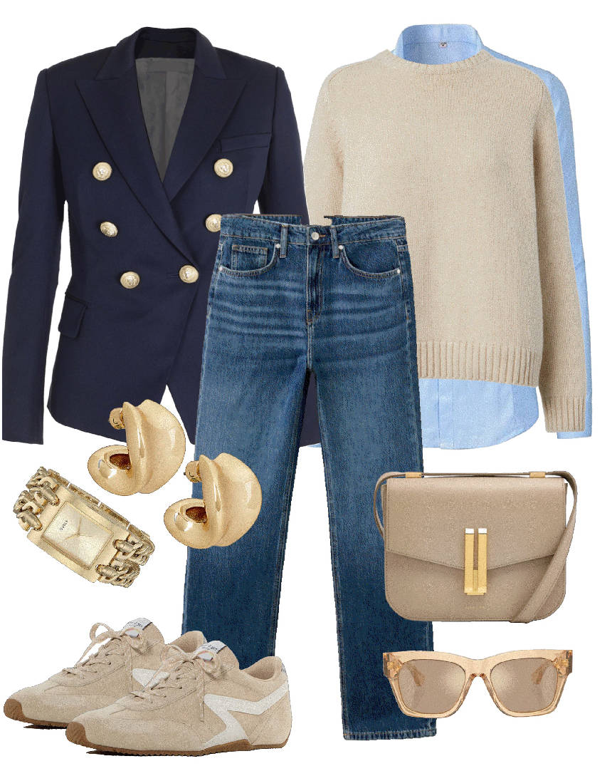 pink wide stripe sweater and jeans