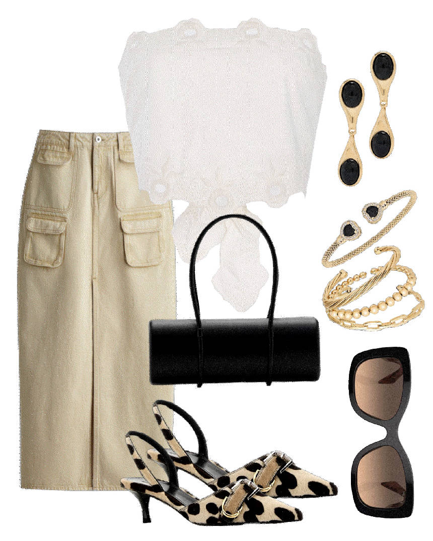 animal print kitten heels pumps and skirt