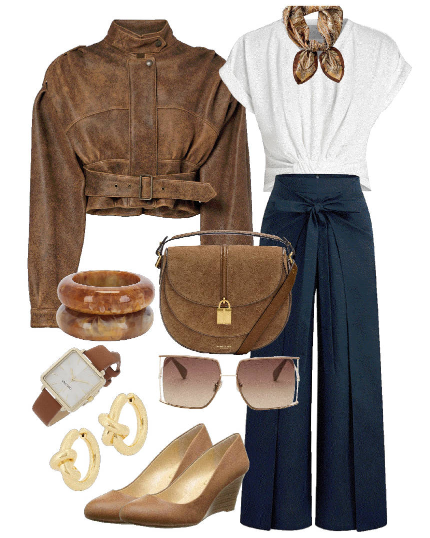 wide leg pants and crop jacket