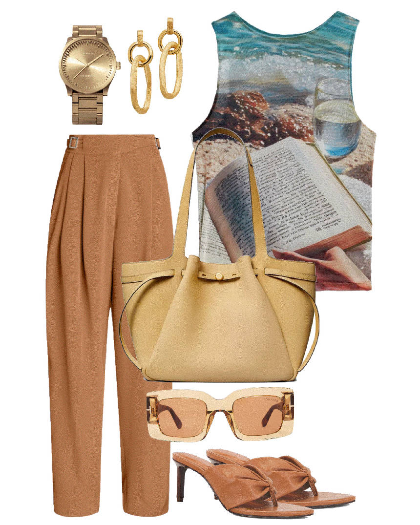 panoramic print chic style with wide leg pants