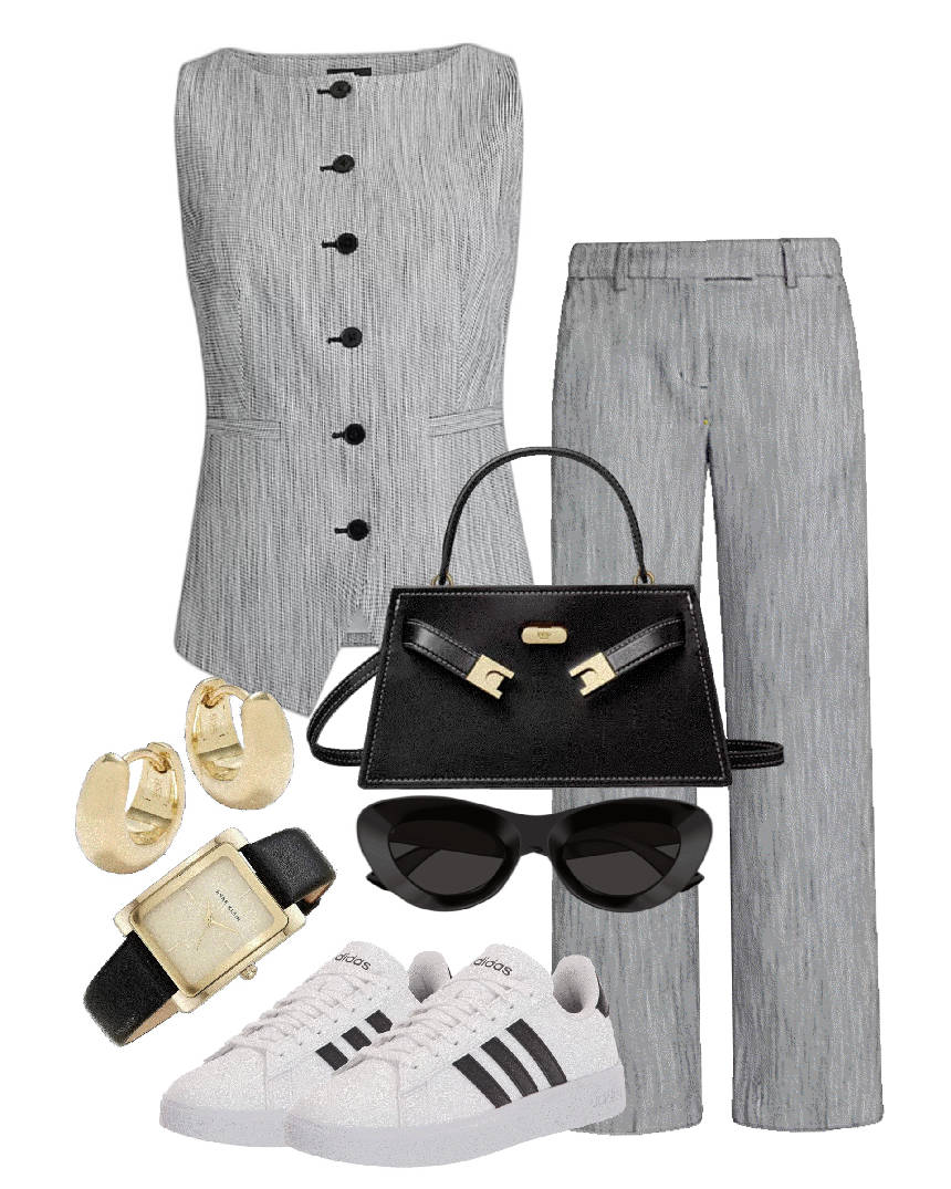 neutral tone in gray matching vest suit