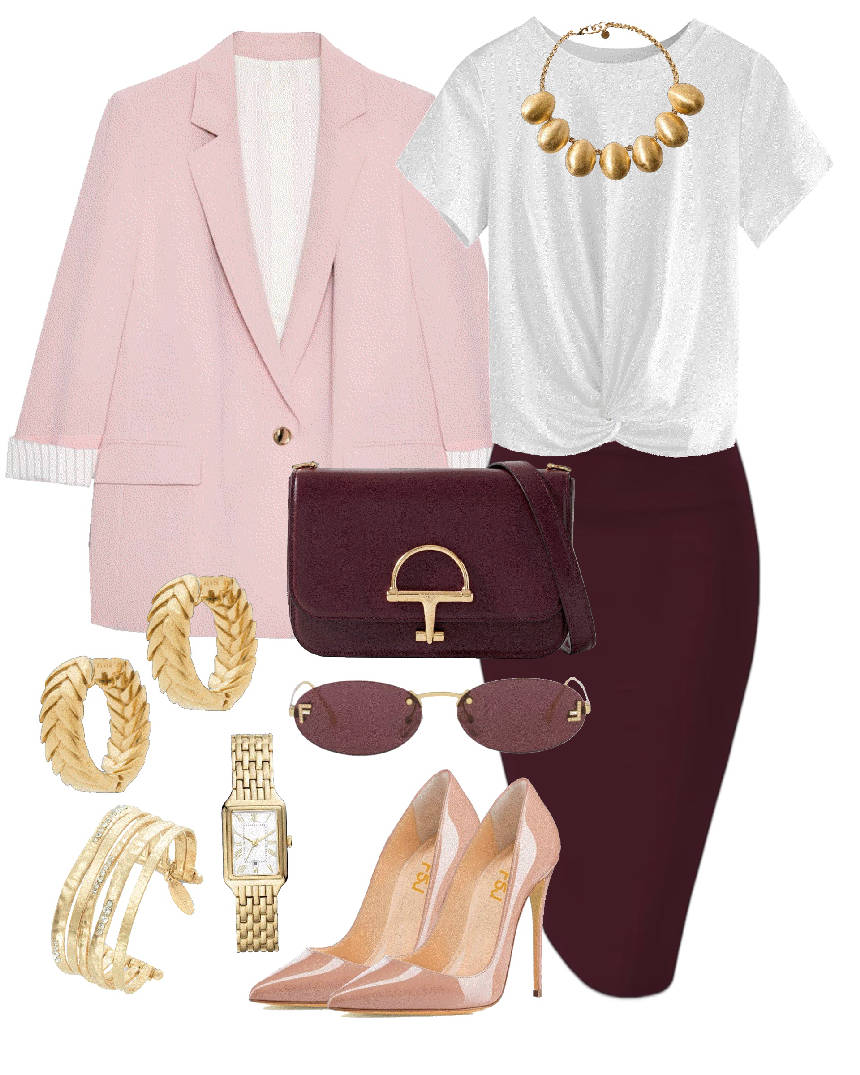 pink blazer and pencil skirt