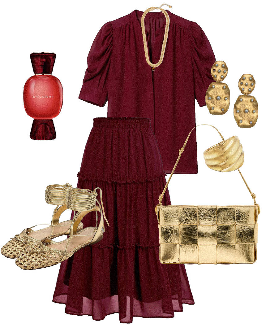 monochromatic wine color with gold