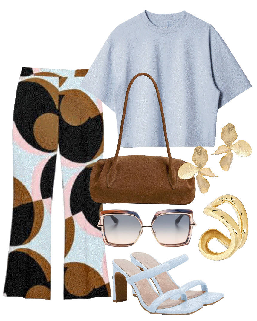 geometric print vintage style casual outfit