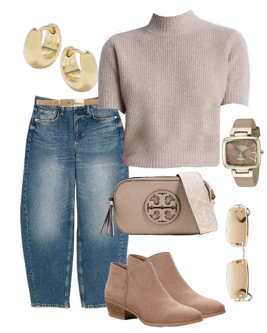 casual crop knit top and barrel jeans