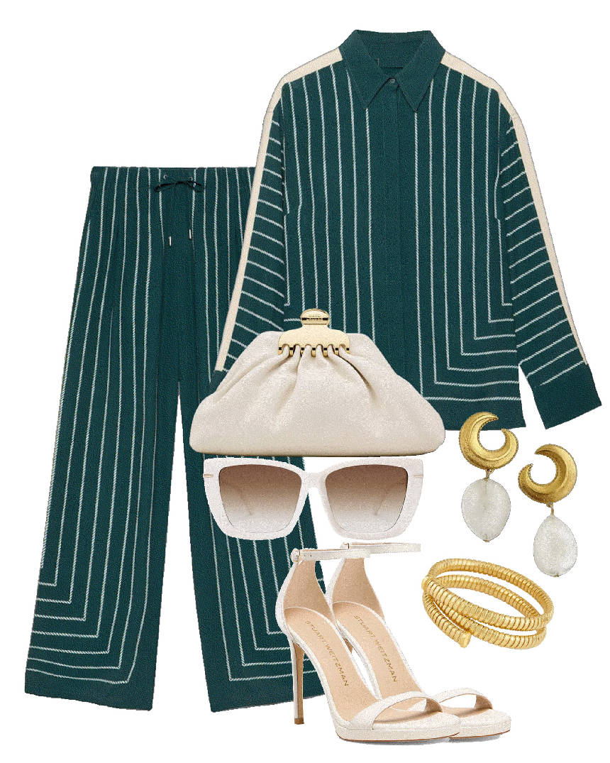 green stripes matching set in silk