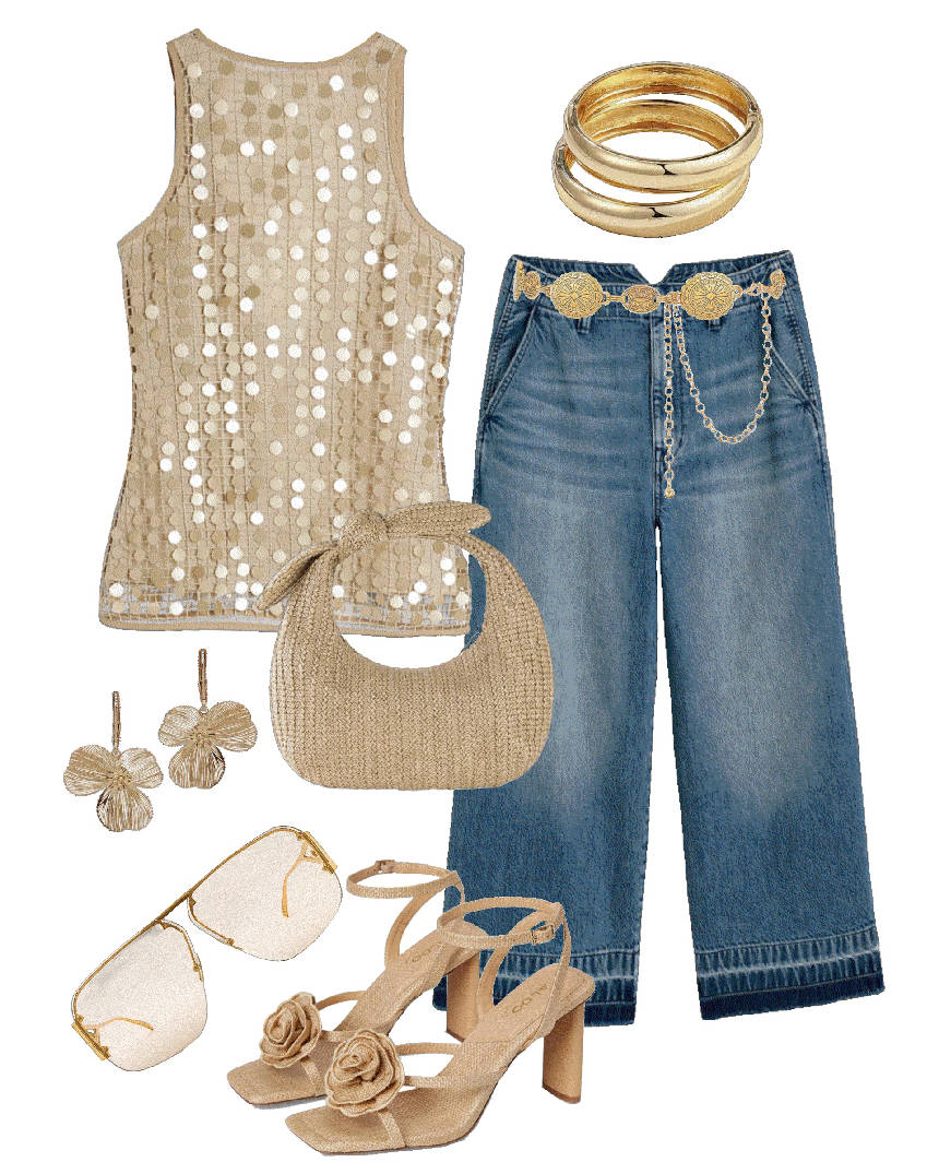 culotte jeans and sequin top