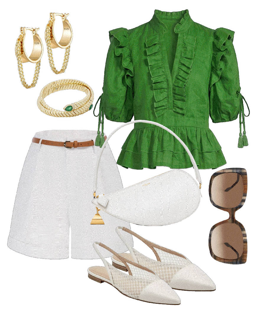 whit shorts and green statement