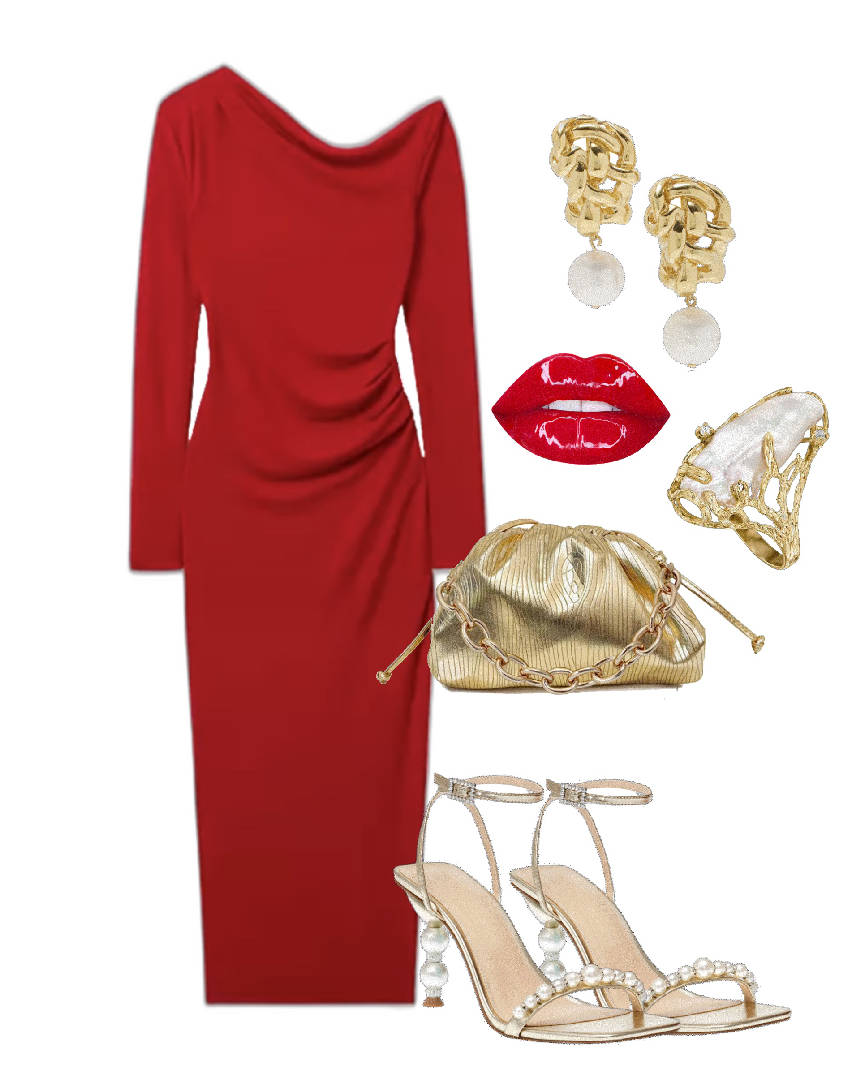 red bodycon ruched dress for the evening