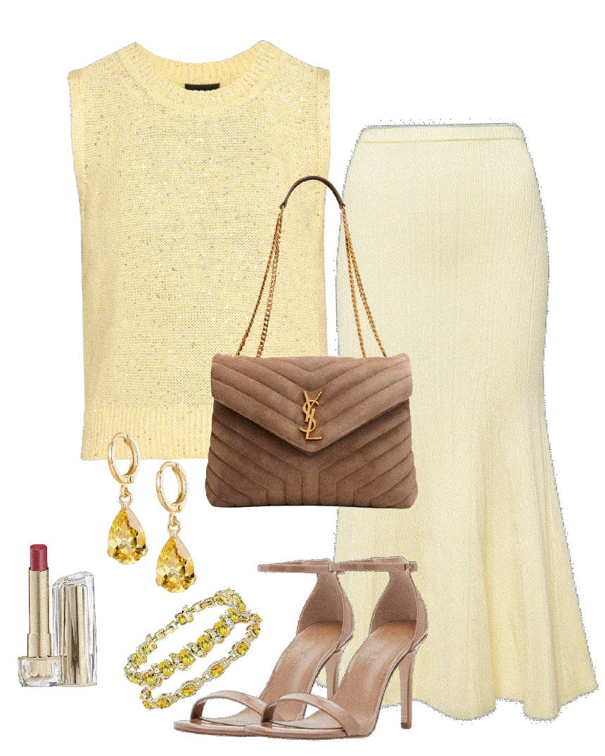 full butter yellow outfit styled with beige