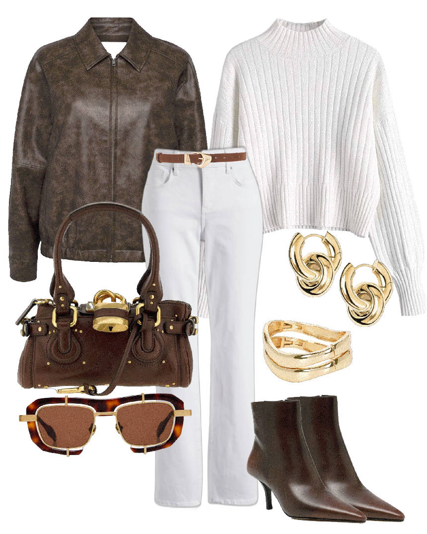 preppy style in stripe button down shirt, sweater and jeans