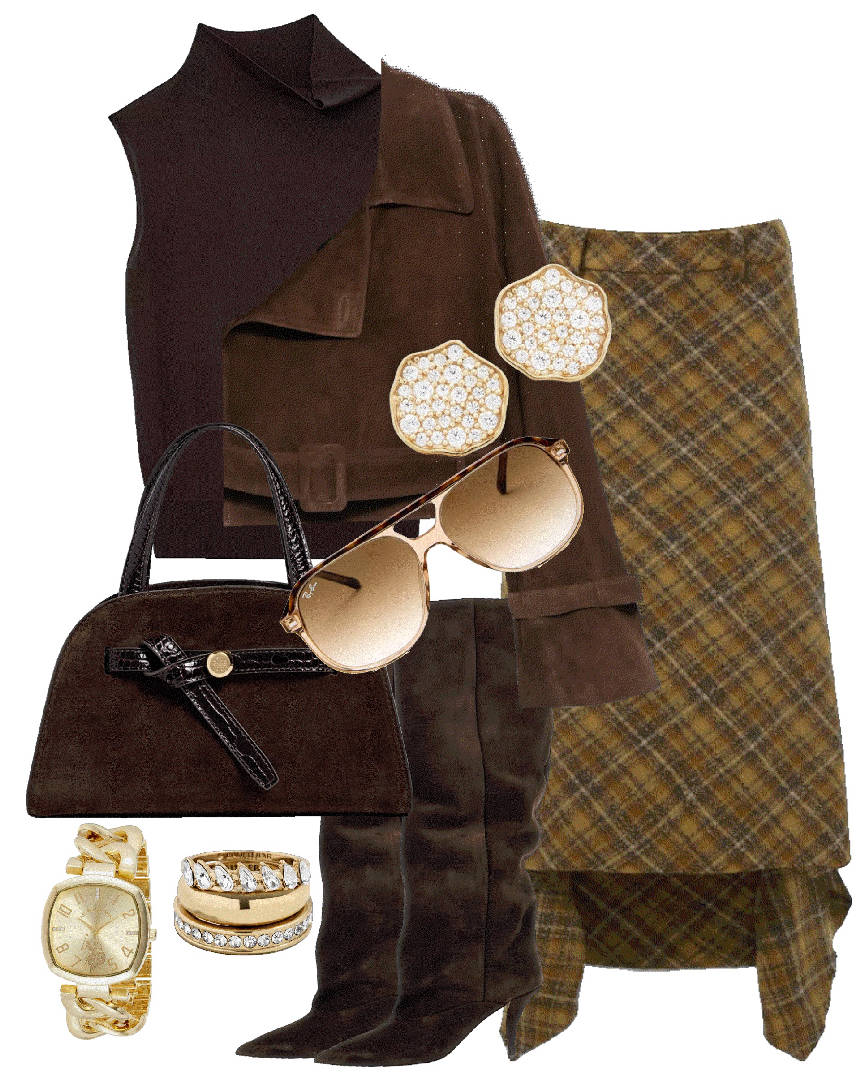 plaid skirt in mustard camel and brown tones for Fall