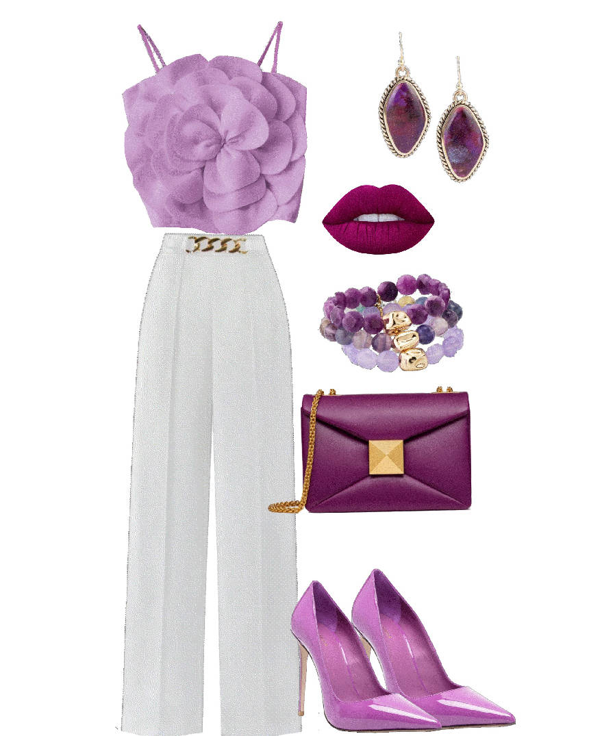lilac flower crop top and pants