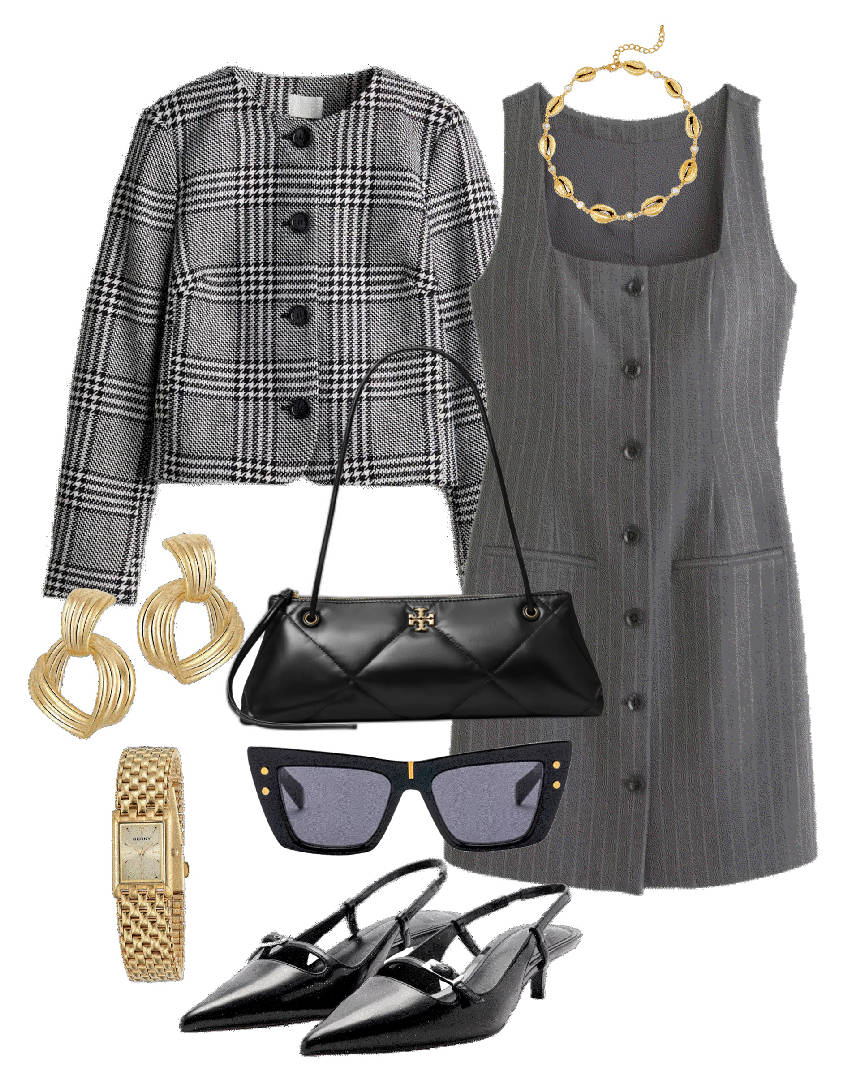 plaid grey jacket and dress
