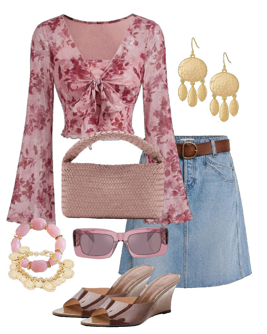 mini denim skirt slide wedge sandals