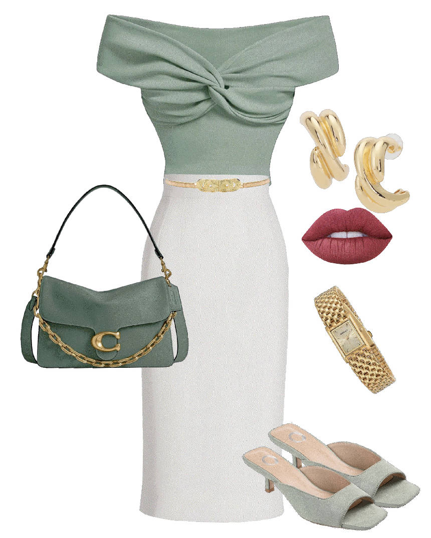 off the shoulder top and pencil skirt