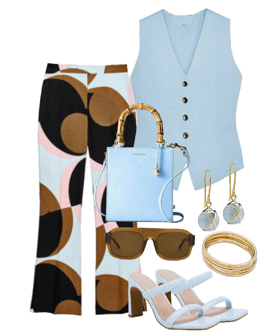 geometric print pants and vest