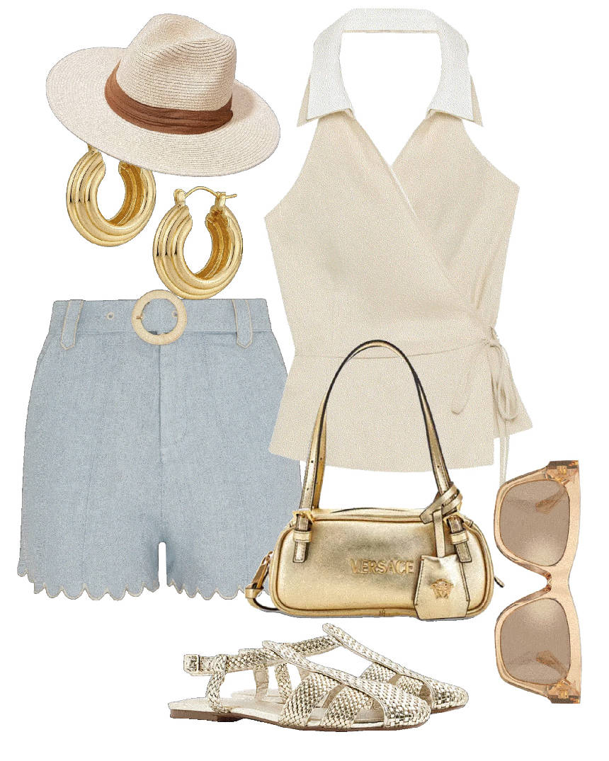 light blue shirts styled with white halter neck vest
