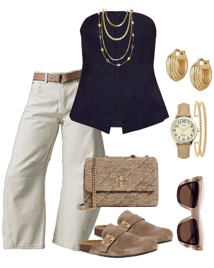 tan clogs with barrel jeans