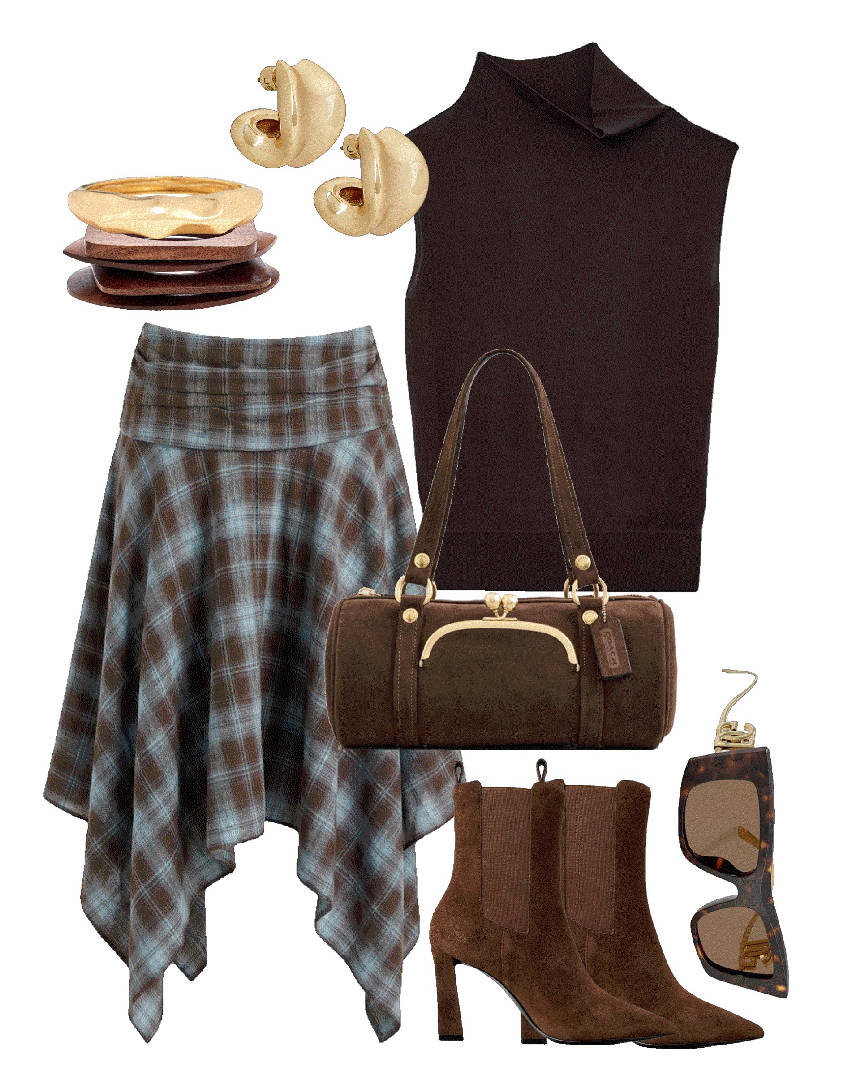 styling checked skirt and ankle boots